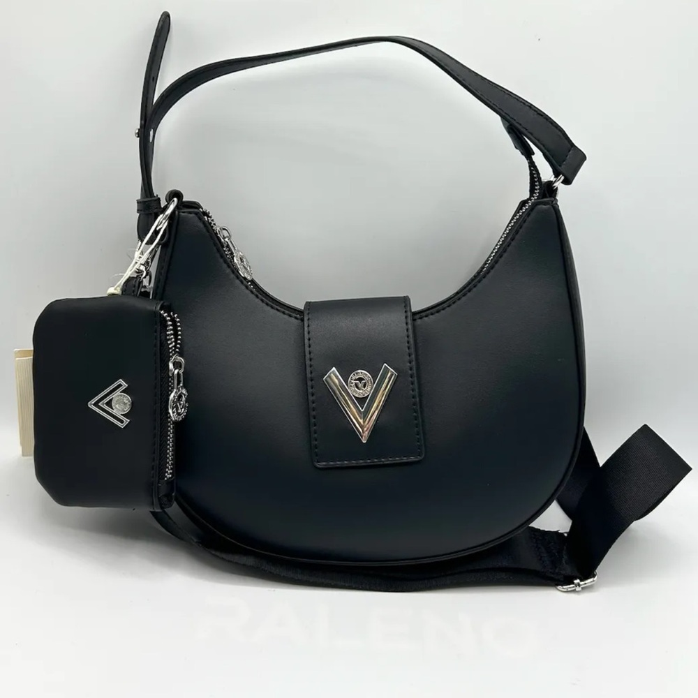 Valentino Orlandi Elegant Black Shoulder Bag with Coin Pouch